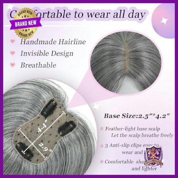 10 Inch Human Hair Topper with Realistic Scalp & Clip-In Bangs
